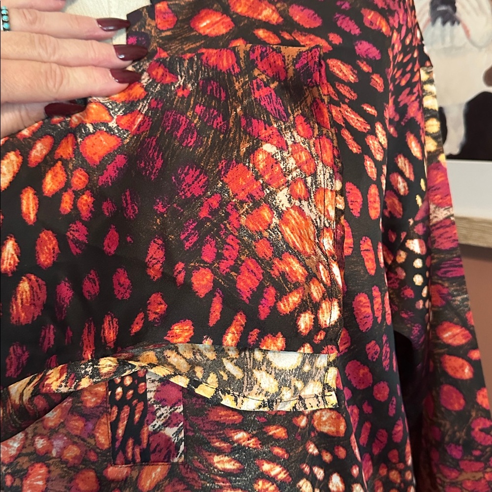 Natori Autumnal Multicolor Animal Print Med mandarin collar knee length caftan - Picture 4 of 12